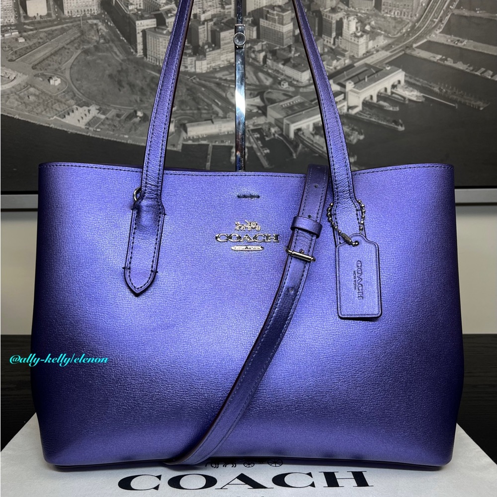 COACH AVENUE CARRYALL TOTE BAG CROSSBODY PURSE Metallic violet purple